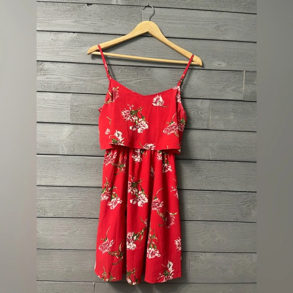 Oscar-St Red Floral Sleeveless Ruffle Dress Sz S Spring Summer Party Resort Date - Picture 2 of 16